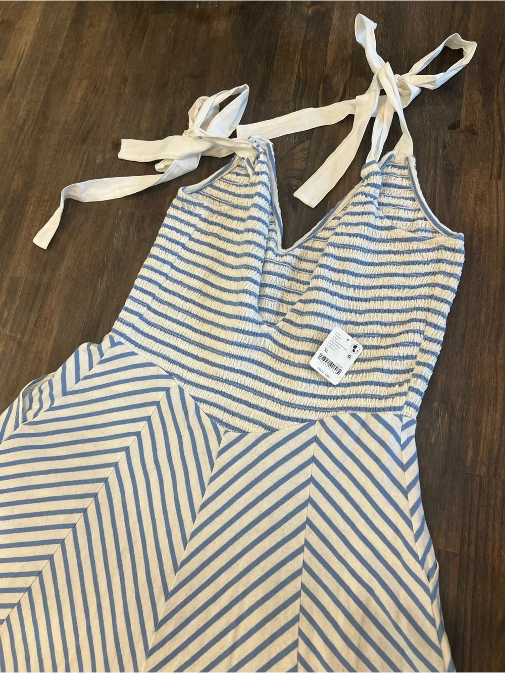 Free People Blue and White Striped Tie-Shoulder Maxi Dress